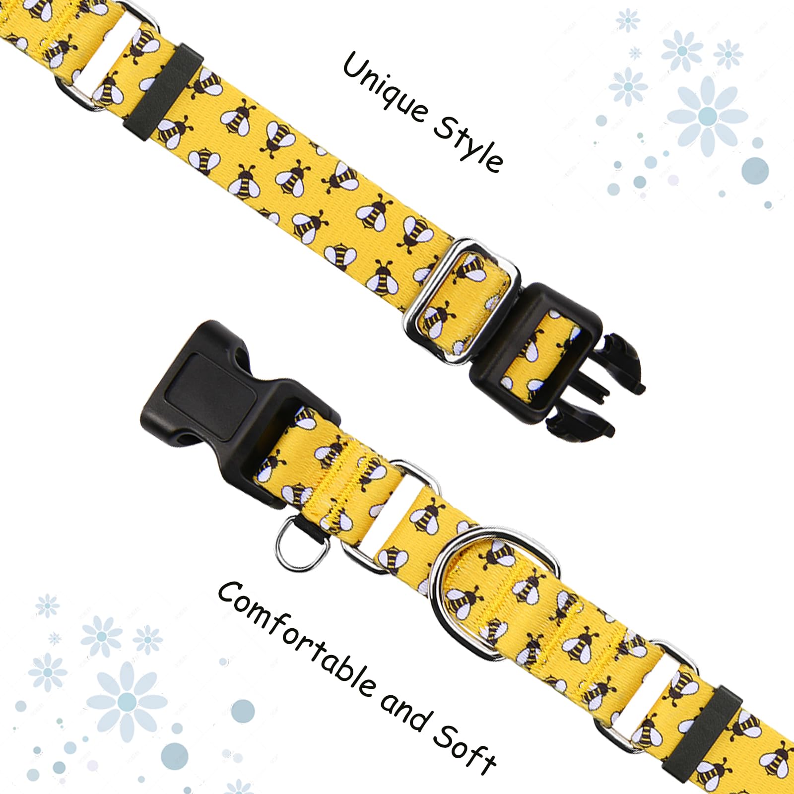 Fidohug Martingale Dog Collar With Buckle Yellow Bee Dog Collar Adjustable Cute Design Patterns (Bee, Large)